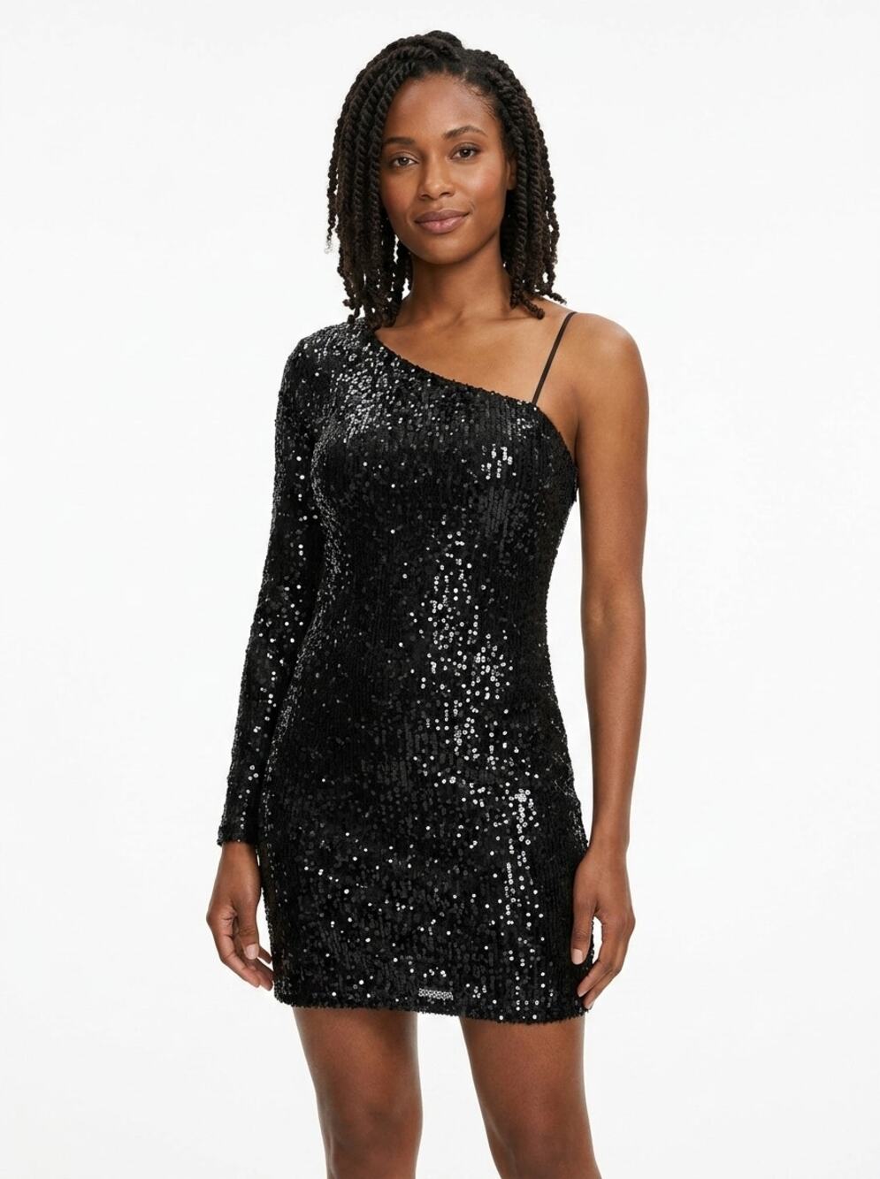 G by Guess Empire Black Sheath Mini Knit Sequin Dress Women Size S